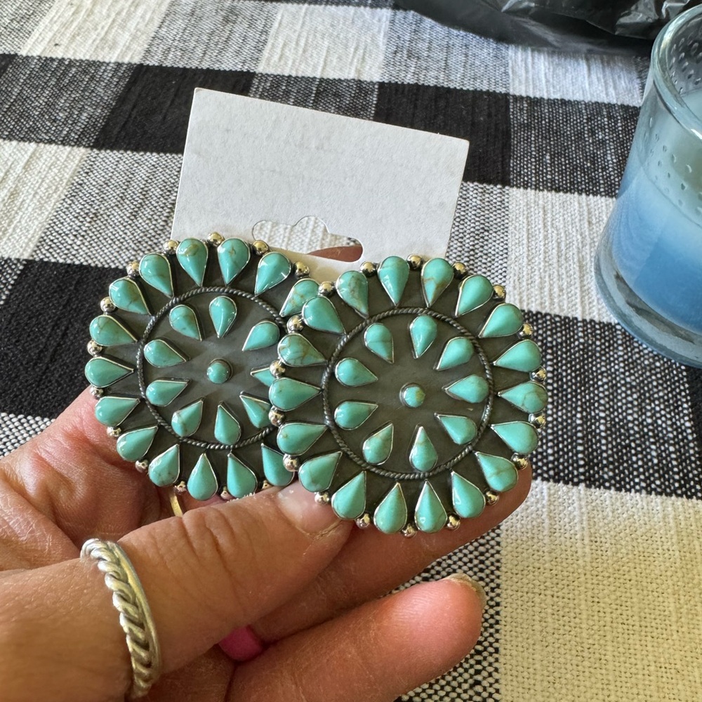 BRAND NEW LARGE AUTHENTIC TURQUOISE CLUSTER EARRINGS